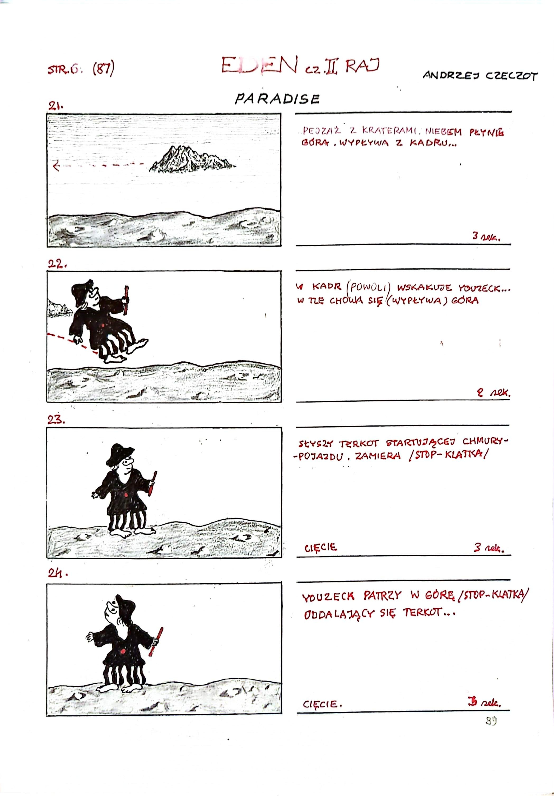 Early storyboard strip showing environmental and police vehicle details