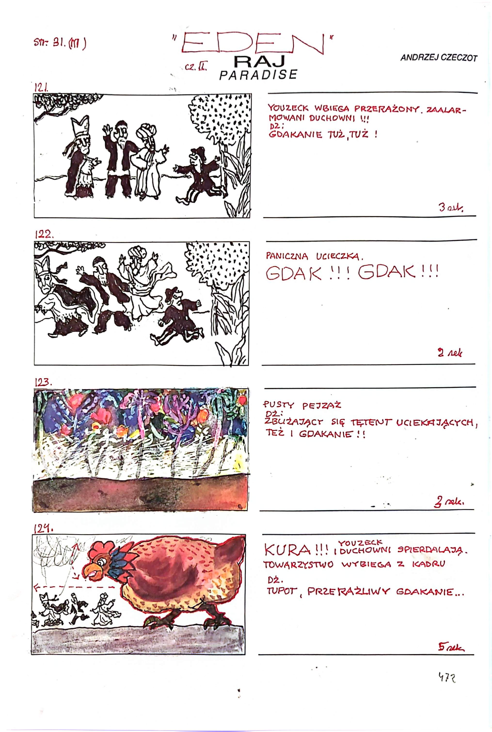 EDEN storyboard page with sequence timing and scene notes