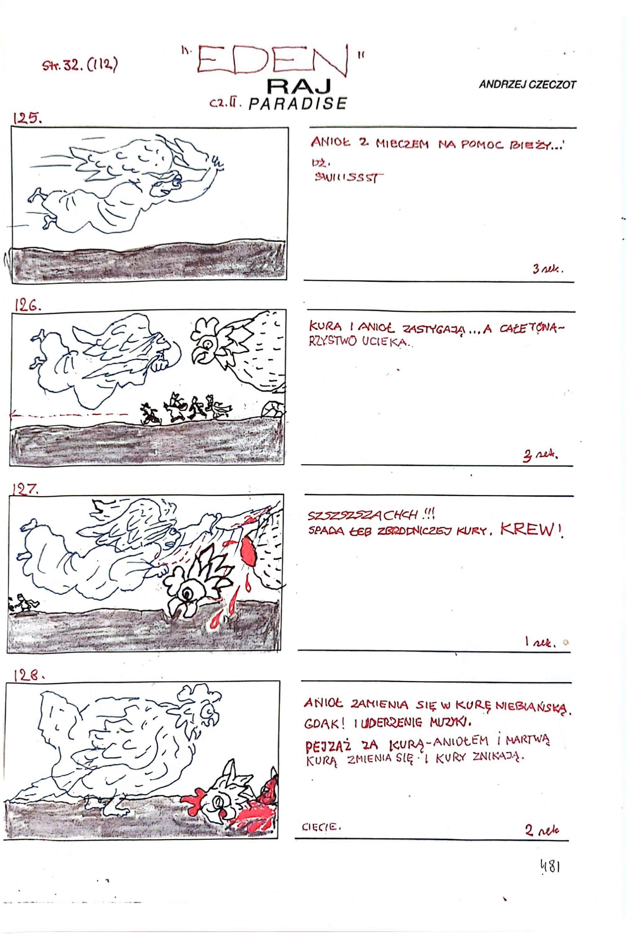 EDEN storyboard page with action and sound notes